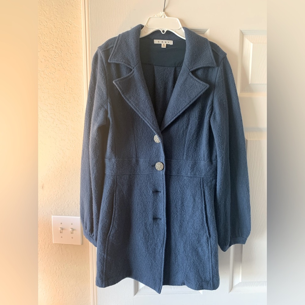 Cabi Dark Teal Merino Wool Blend Pea Coat